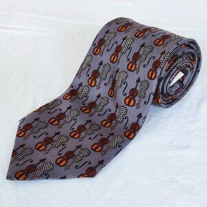 Christian Dior Paris Neck Tie France 100% Silk Instrument Music Cello Print‎ NWT